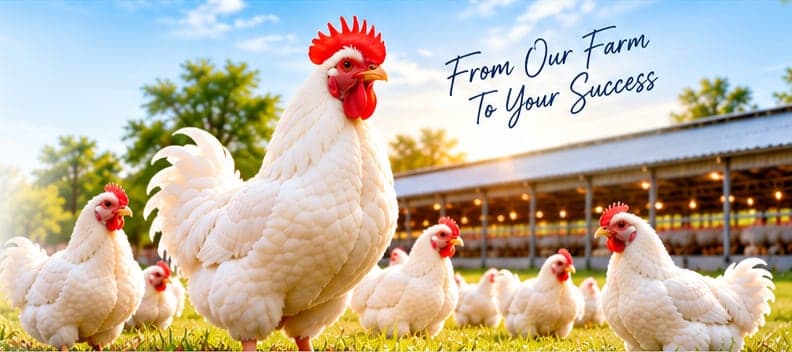 Healthy white broiler birds at HMS Basha Poultry Farm